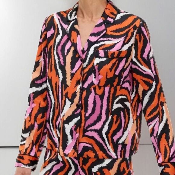Diane Von Furstenberg Target Pajama Top Shirt Notch Collar Zebra Pink Sz 2X Plus - Picture 1 of 8